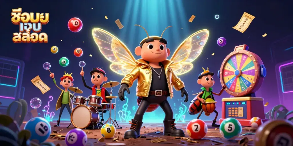 Experience the thrill of ชื่อเกมสล็อต with vibrant characters and lively game elements in a dynamic casino scene.
