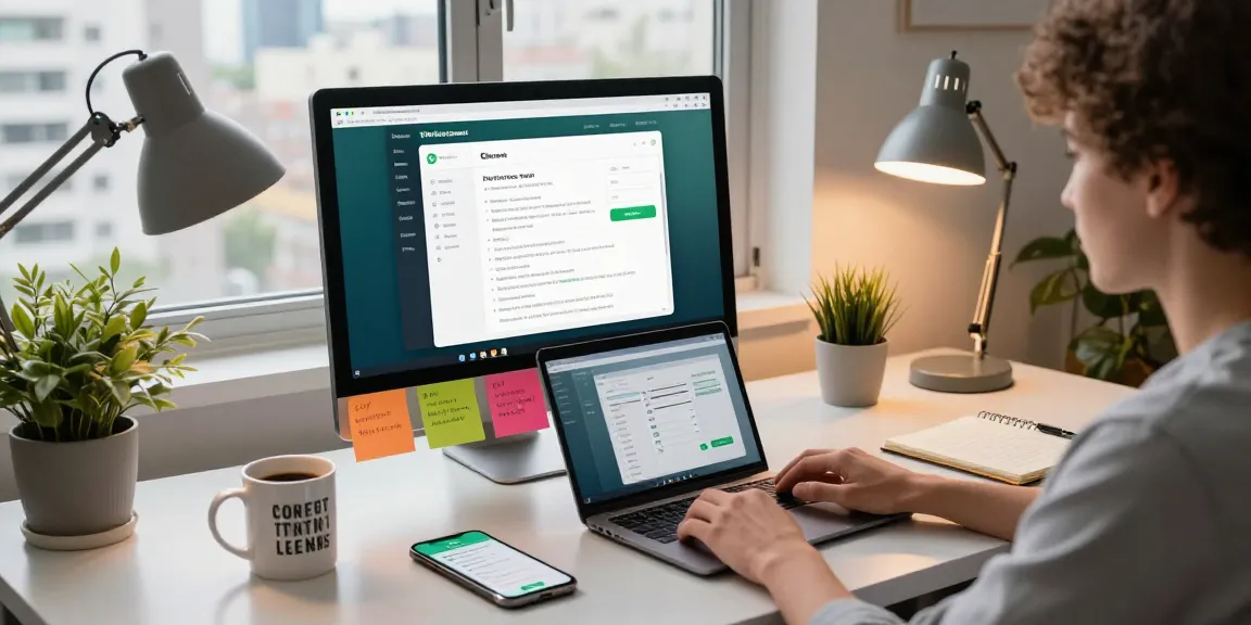 Engaging workspace scene with WhatsApp電腦版 open on a laptop, showcasing productivity and modern tools.