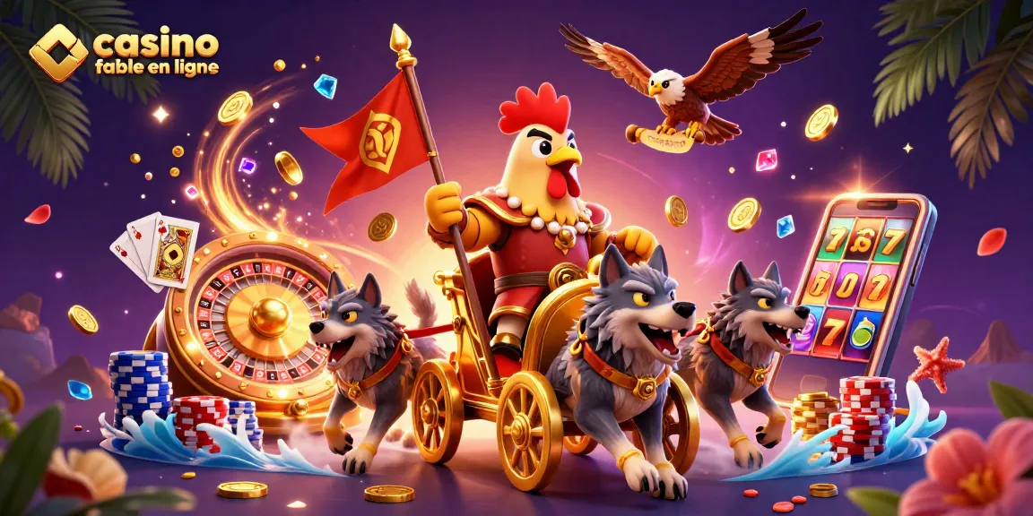 Profitez de jeux passionnants dans un casino fiable en ligne avec une illustration dynamique et colorée.