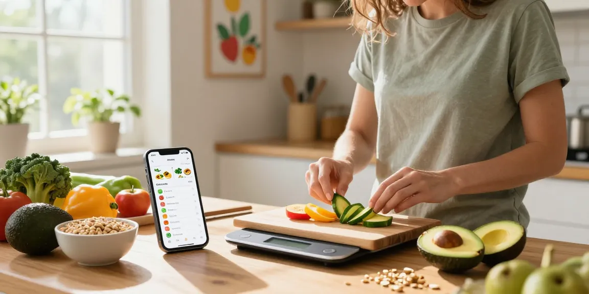 Bright kitchen preparing nutritious breakfast while showcasing the best nutrition tracking app on a smartphone