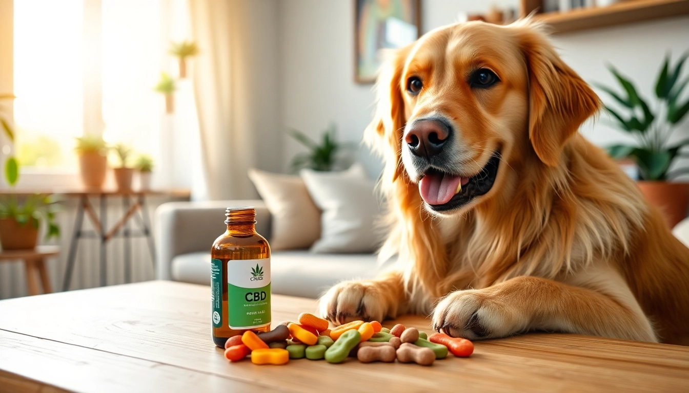 Giving CBD For Pet oil to a Golden Retriever in a serene home setting.