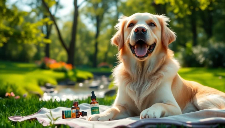 Administering CBD Oil For Dog to a happy golden retriever in a sunny park.