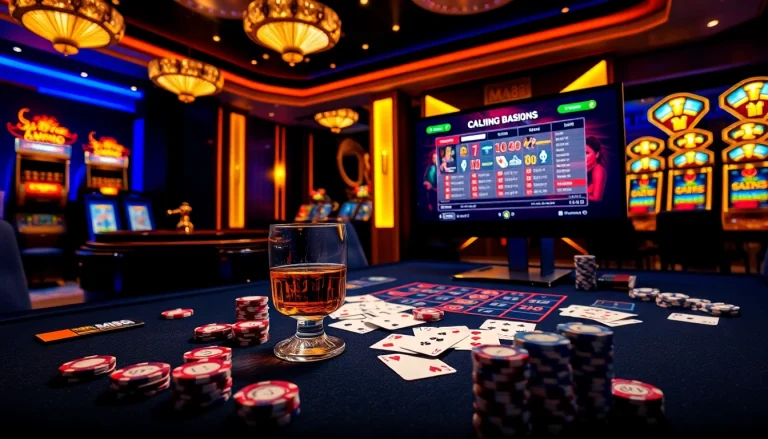 Engaging MM88 online casino scene featuring vibrant gambling elements like poker chips and roulette.