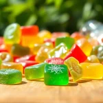 Showcasing vibrant Weed Gummies, beautifully arranged to invite indulgence and enjoyment.