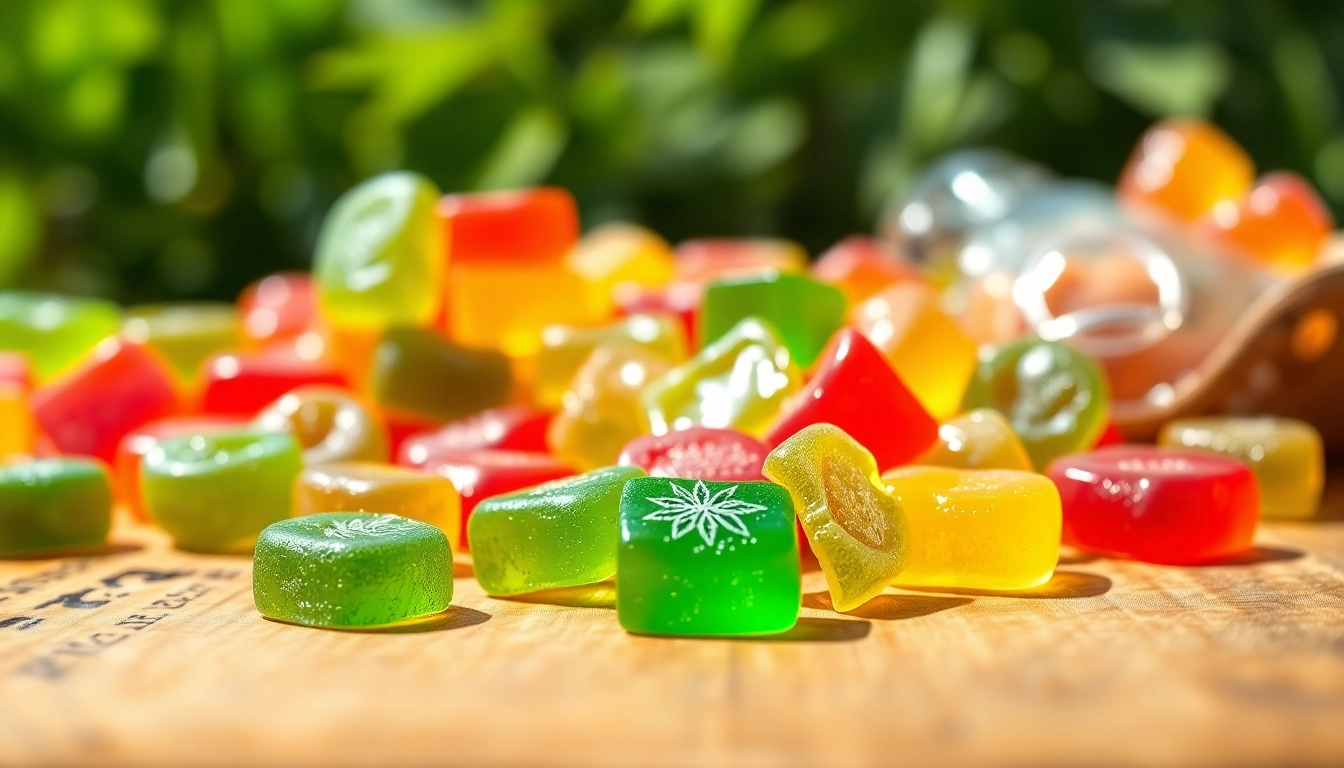 Showcasing vibrant Weed Gummies, beautifully arranged to invite indulgence and enjoyment.