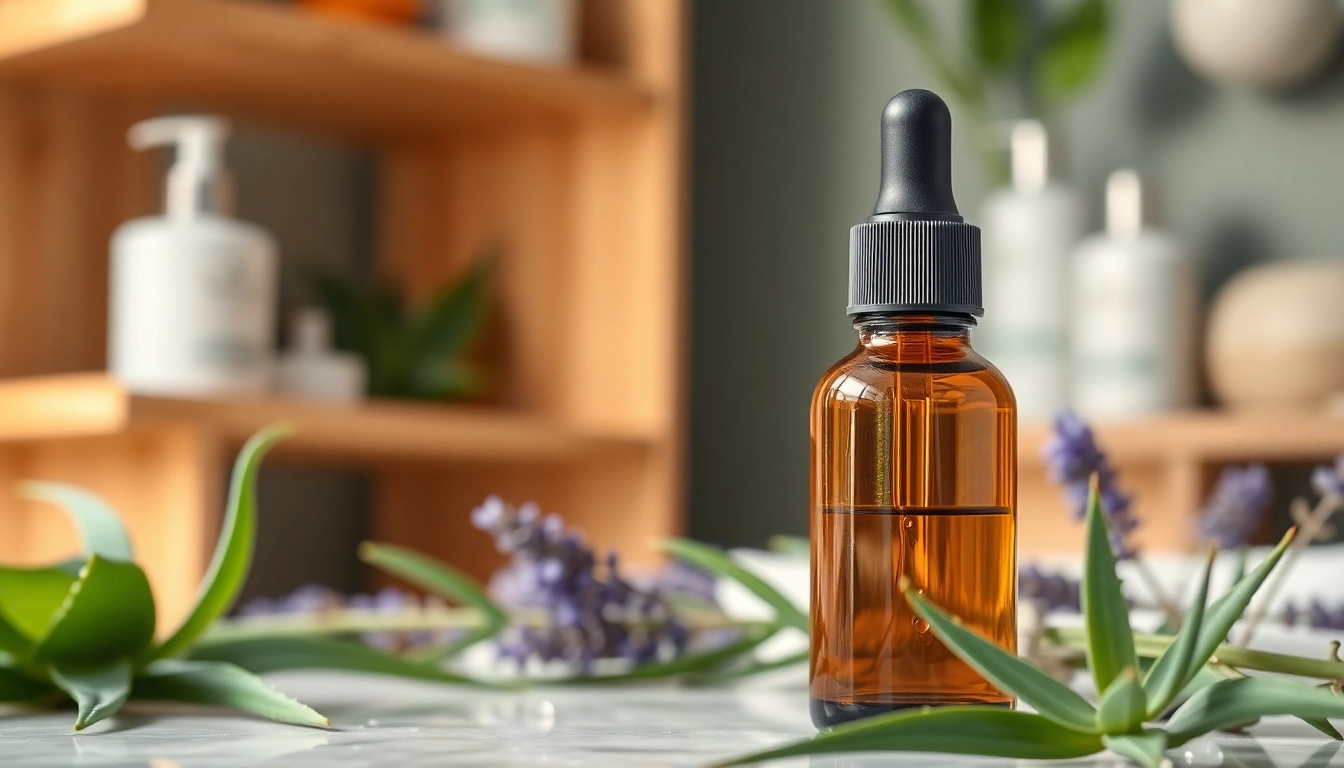 Applying CBD oil for skin in a relaxing spa setting with natural elements.