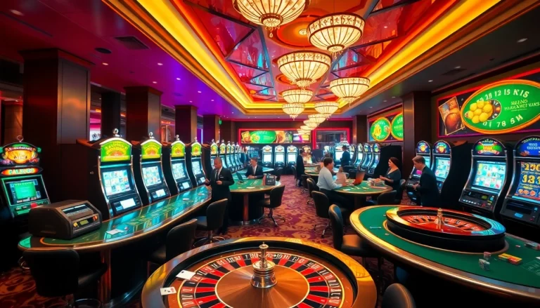 Exciting casino scene highlighting gambling action at https://789b.one/ with colorful slot machines and poker tables.