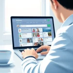 Search OnlyFans username on a modern laptop in a stylish workspace.