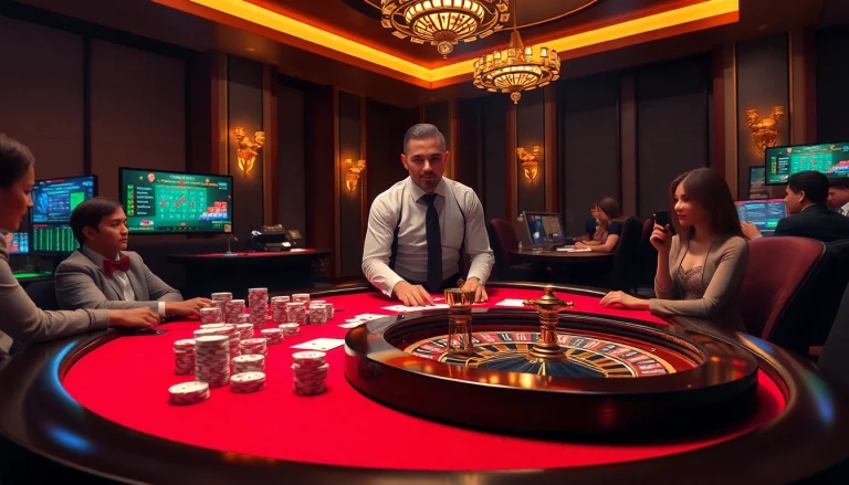 Players enjoy an exhilarating poker game at 555win casino, showcasing chips and cards in a lively atmosphere.