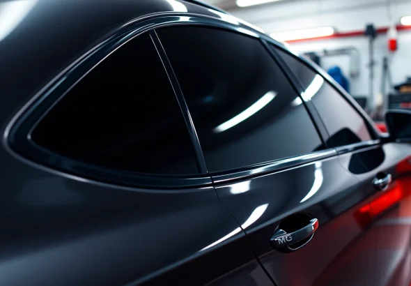 Discover the best window tint Chattanooga TN, featuring a professionally tinted vehicle in a vibrant garage.