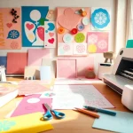 Silhouette vs Cricut comparison in a vibrant crafting workspace showcasing machines and colorful vinyl.